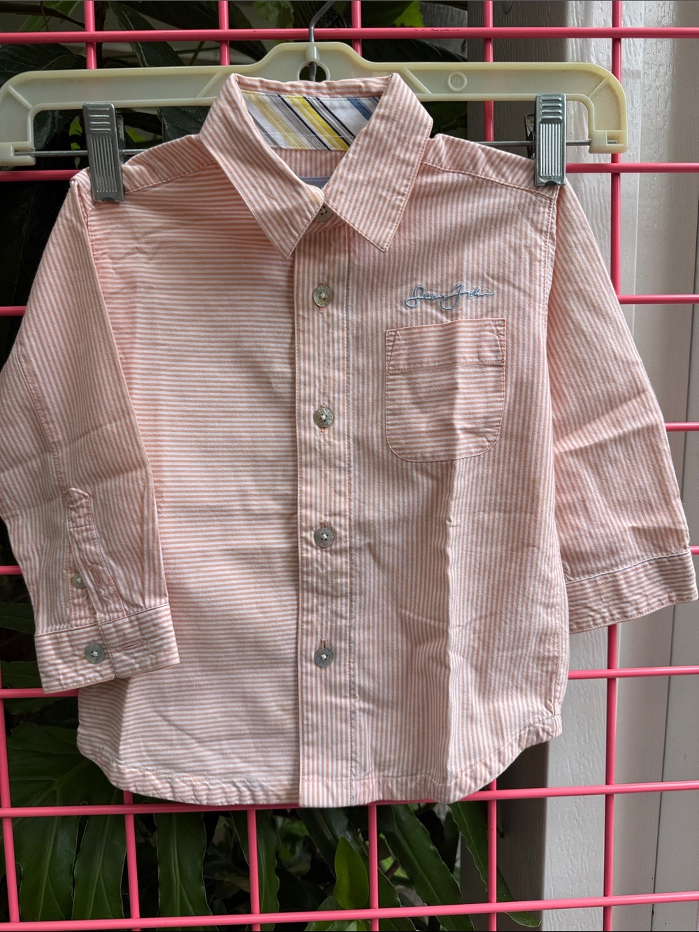 Vintage Sean John Light Orange & White Striped Button-Down Shirt